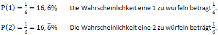 Wahrscheinlichkeit 1 und 2 zu würfeln