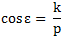 cos ε= k/p