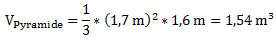 V_Pyramide=1/3*(1,7 m)^2*1,6 m=1,54 m³