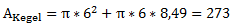 A_Kegel=π〖*6〗^2+π*6*8,49=273