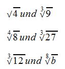 ungleichnamige Wurzeln